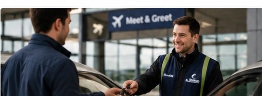Meet and greet driver taking car keys from a passenger at East Midlands Airport